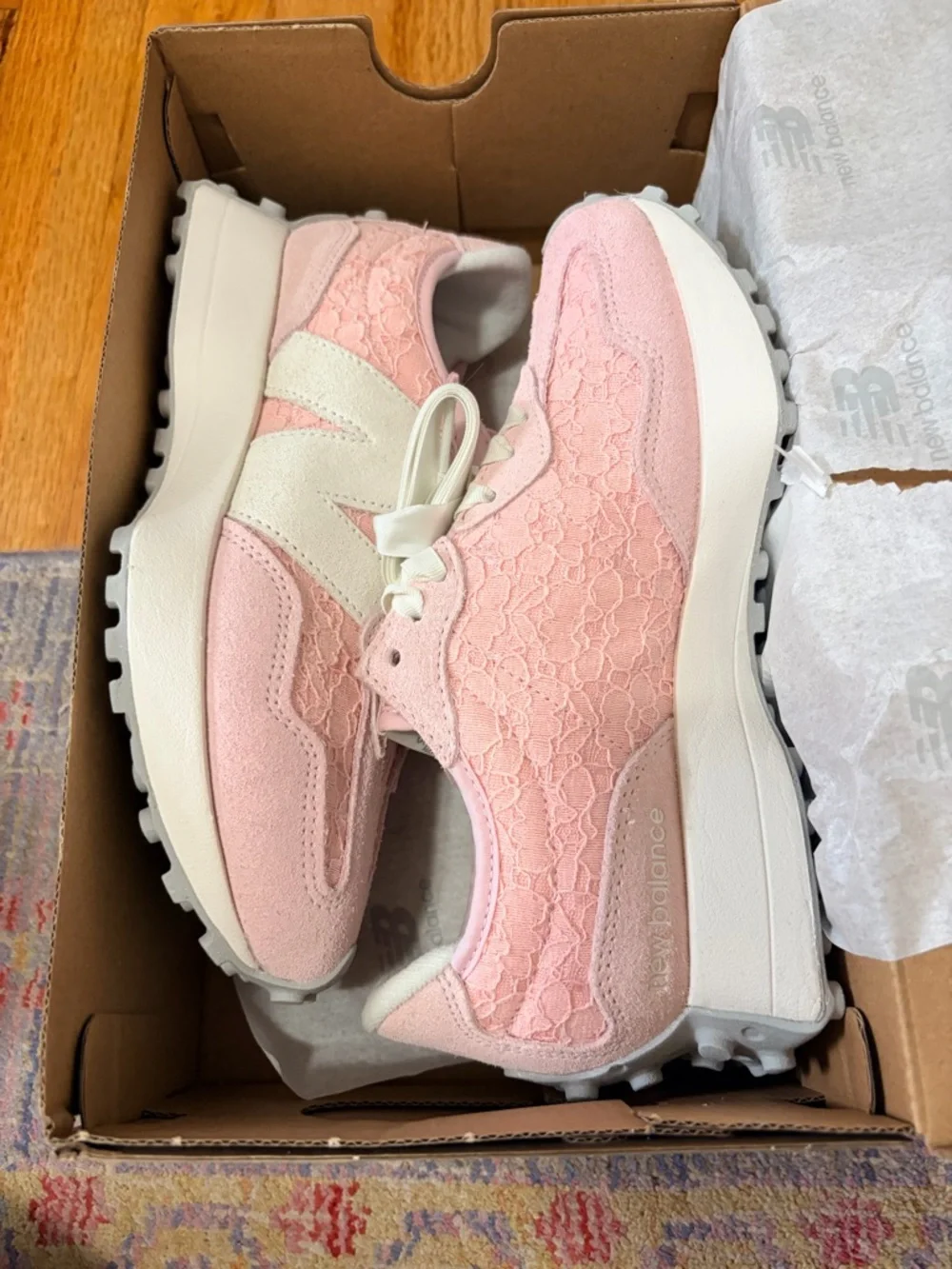 New Balance Women’s Pastel Pink Lace-Overlay Sneakers